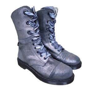 Dr. Martens Metallic Silver Leather Aimilie Lace Up Foldover Boot Size 7